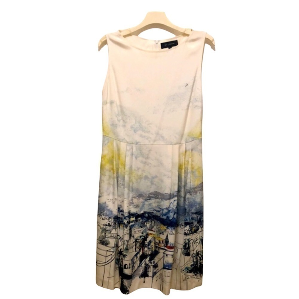 St John White Silk Dress Village Scene 10…‌‌‌‌‌